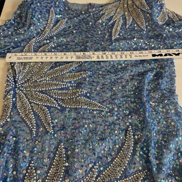 Jovani Women's VTG Dress Tunic Glam Artsy Beaded Sequin Blue Silver Size Small - Picture 9 of 12